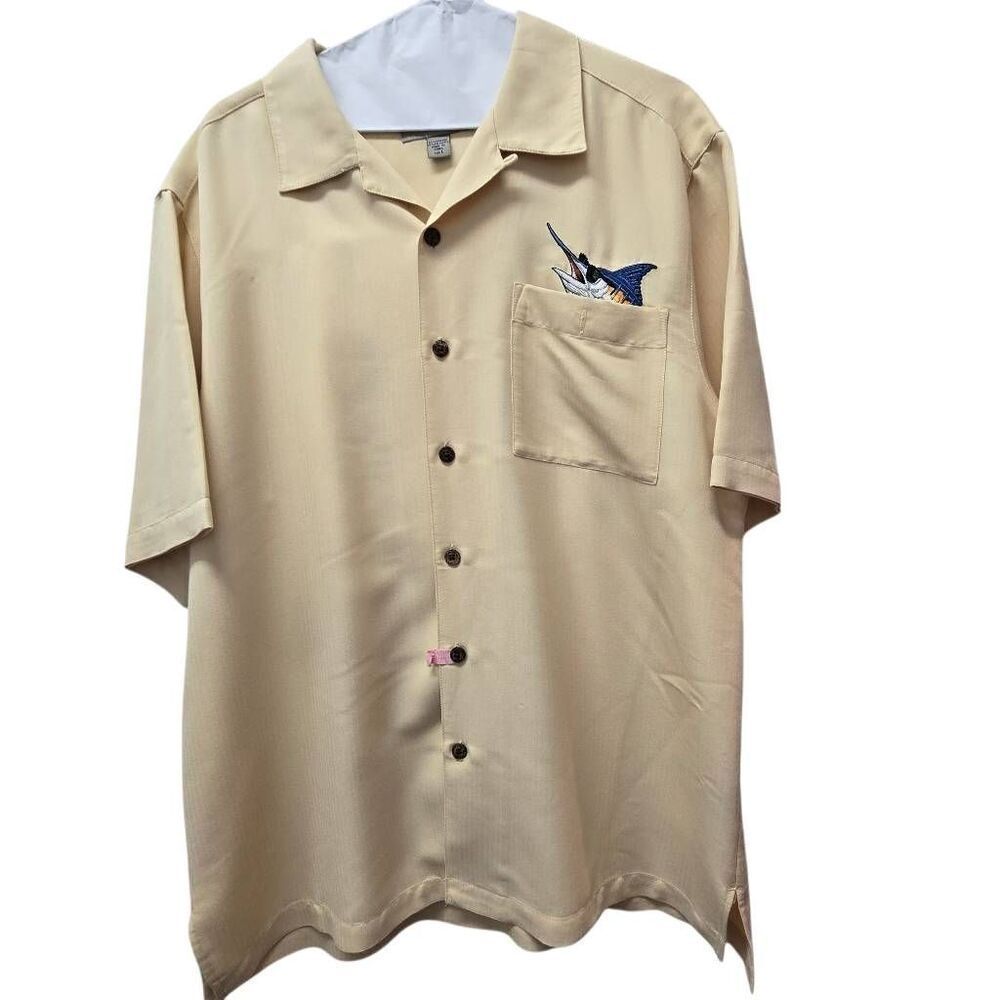 Hook & Tackle Mens Embroidered Swordfish Booze Brothers  Shirt Soft Lemon Large